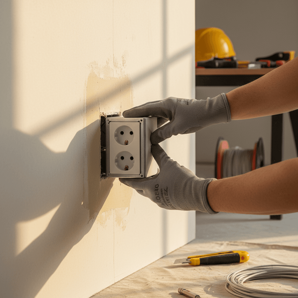 Skilled technician installing electrical outlet with professional precision