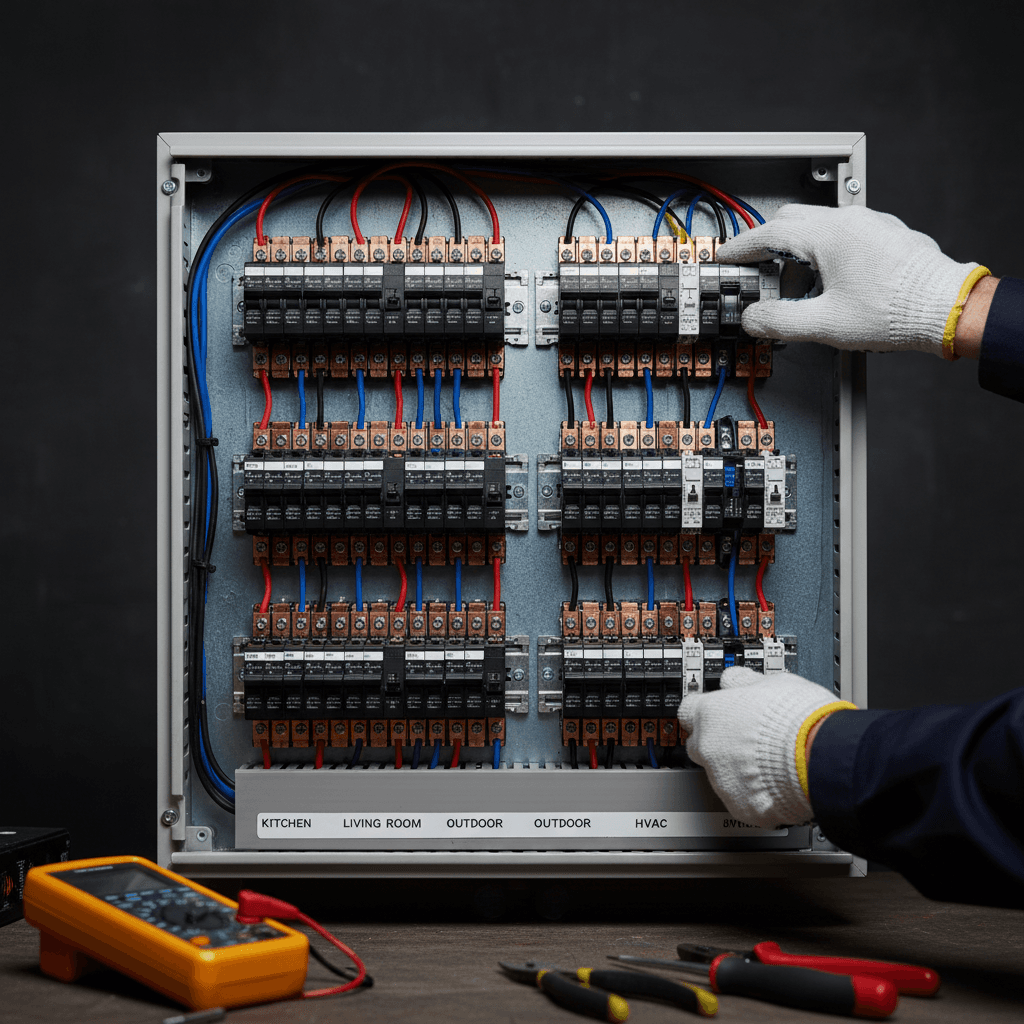 Instalasi MCB dan box panel listrik dengan sistem terorganisir