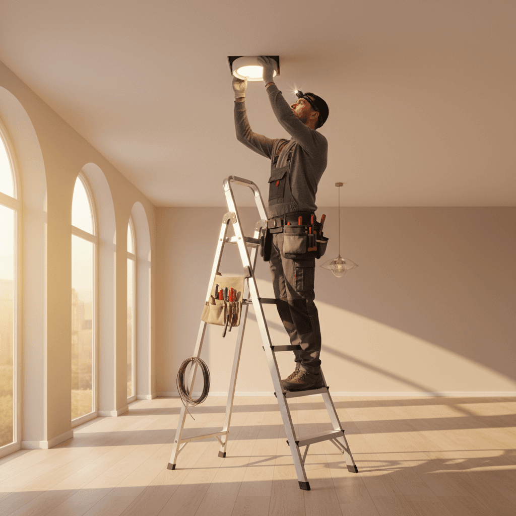 Pemasangan downlight LED di langit-langit