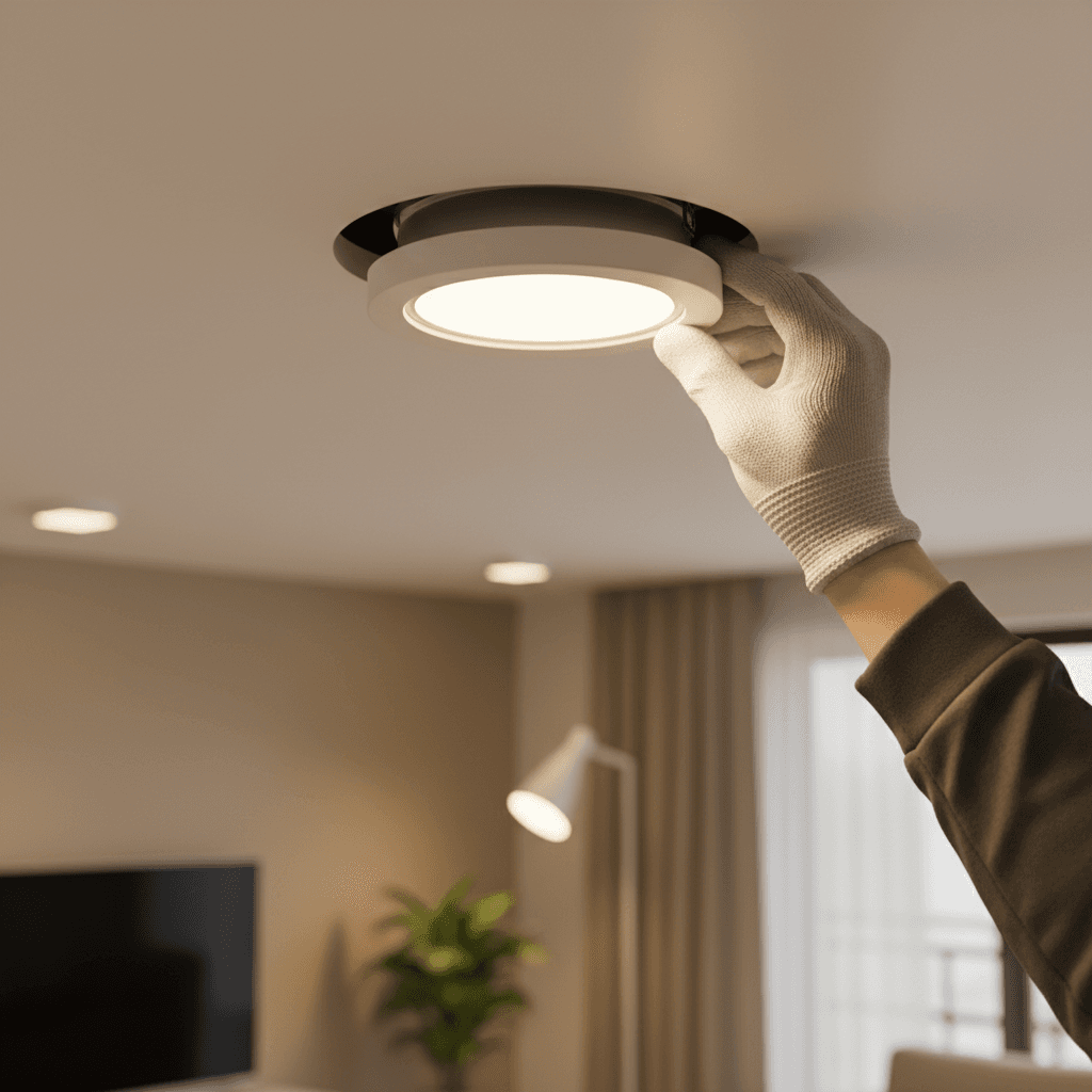 Pemasangan downlight modern dengan hasil yang rapi di langit-langit rumah