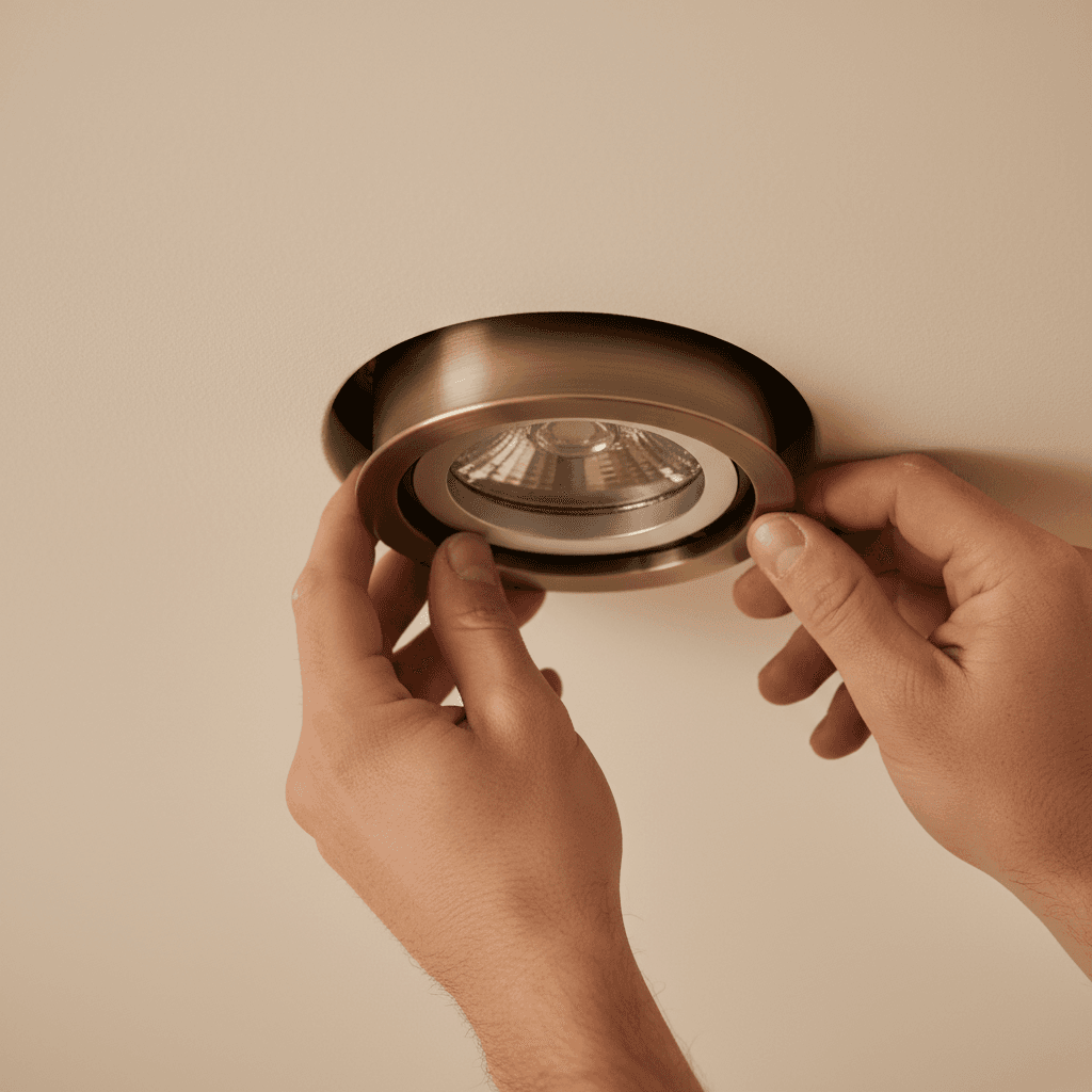 Pemasangan downlight dan lampu LED di plafon