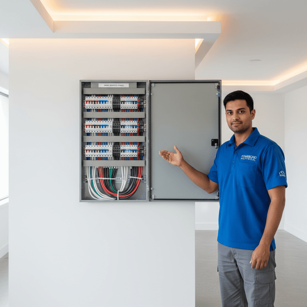 Completed electrical installation with organized cable management